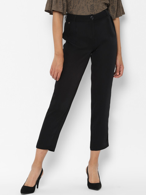 

Allen Solly Woman Women Black Solid Regular Fit Cigarette Trousers