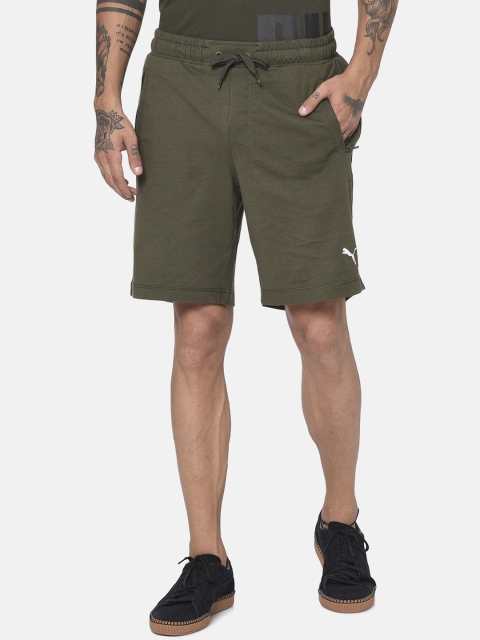 

Puma Men Green Solid Zippered Jersey Shorts 8''