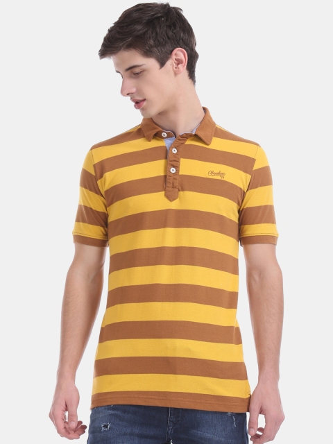 

Cherokee Men Yellow & Brown Striped Polo Collar T-shirt