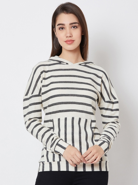 

Nun Women Black & Cream-Coloured Striped Hooded Sweatshirt