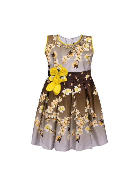 

Wish Karo Girls Yellow & Brown Printed A-Line Dress