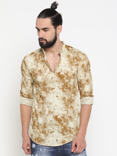 

SHOWOFF Men Yellow Printed Straight Short Kurta