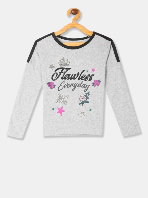 

The Childrens Place Girls Grey Printed Round Neck T-shirt