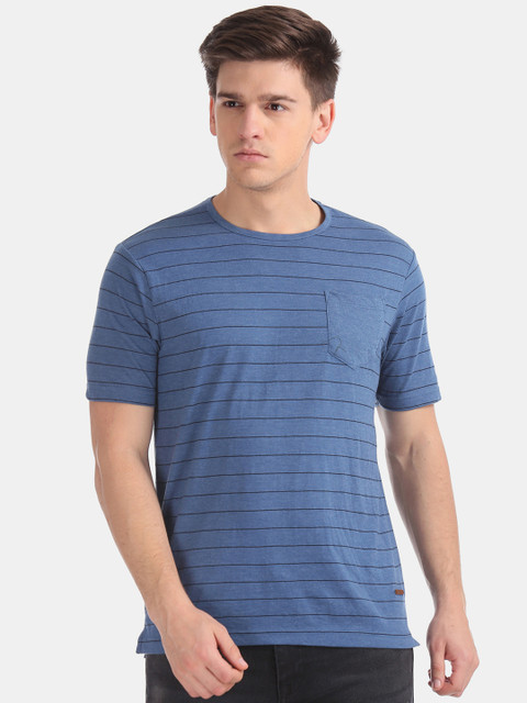 

Cherokee Men Blue Striped Round Neck T-shirt