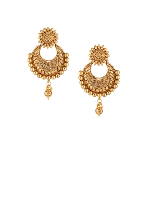 

Adwitiya Collection Gold-Toned Crescent Shaped Drop Earrings