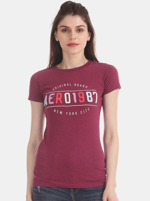 

Aeropostale Women Maroon Printed Round Neck T-shirt