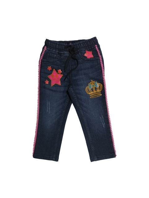 

KiddoPanti Girls Blue Regular Fit Mid-Rise Low Distress Stretchable Jeans
