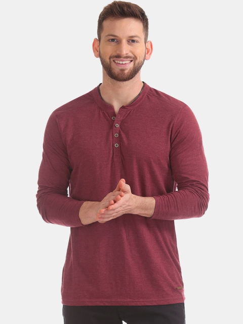 

Cherokee Men Red Solid Henley Neck T-shirt