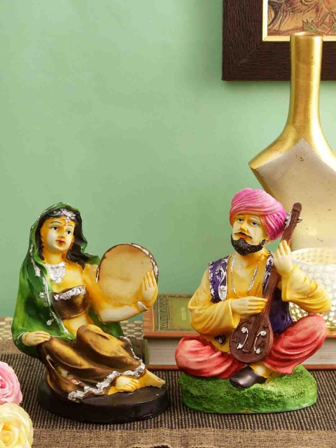 

TIED RIBBONS Set Of 2 Brown & Yellow Rajasthani Couple Showpieces