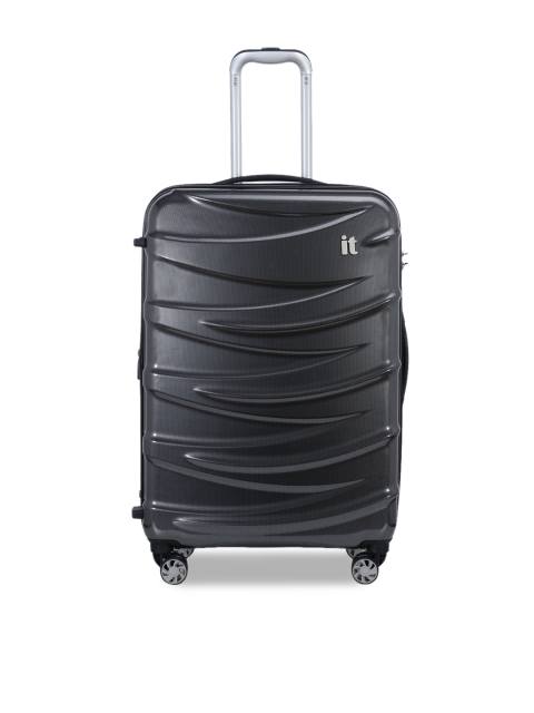 

IT luggage Black Textured Tidal Hard-Sided Medium Trolley Suitcase