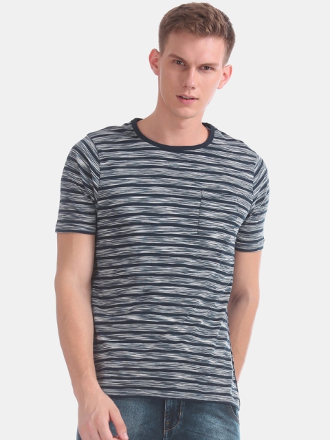 

Cherokee Men Blue Striped Round Neck T-shirt