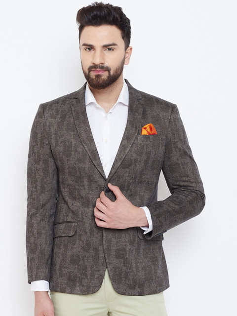 

Spirit Men Charcoal Grey Self Design Single-Breasted Blazer