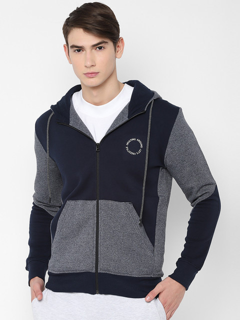 

SKULT by Shahid Kapoor Men Navy Blue & Black Colourblocked Hooded Sweatshirt