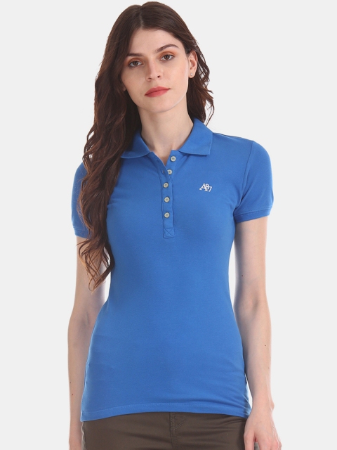 

Aeropostale Women Blue Solid Polo Collar T-shirt