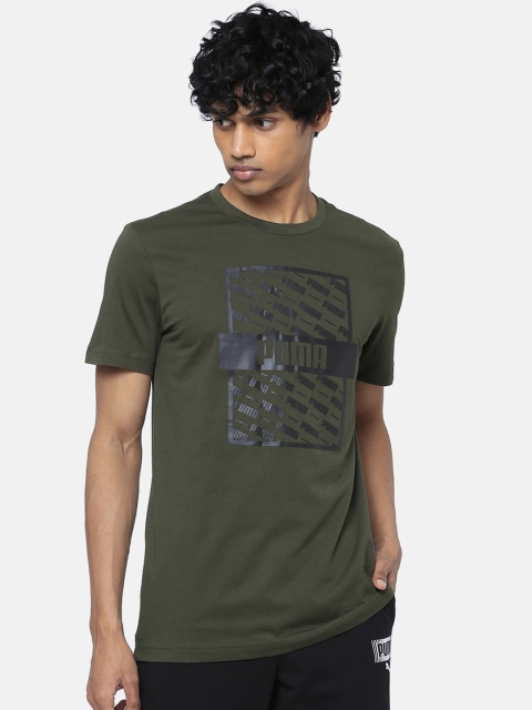 

Puma Men Olive Green Printed Round Neck Optical T-shirt