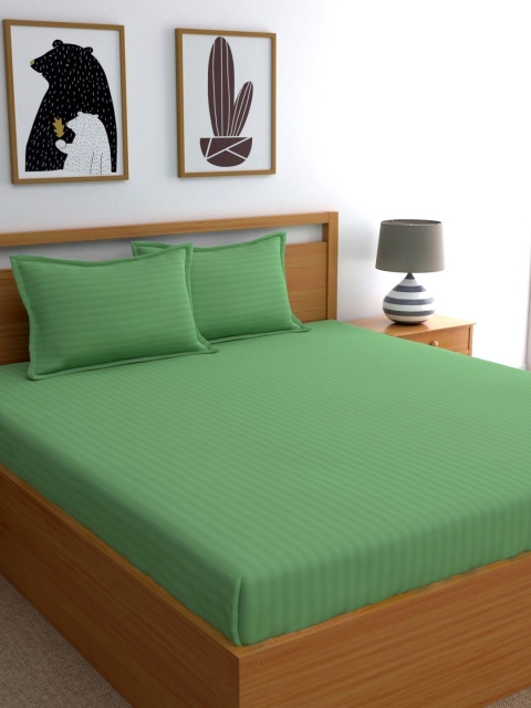 

Dreamscape Green Striped 220 TC Cotton 1 Queen Bedsheet with 2 Pillow Covers