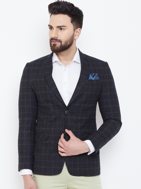 

Spirit Men Black Checked Single-Breasted Tailored Fit Blazer