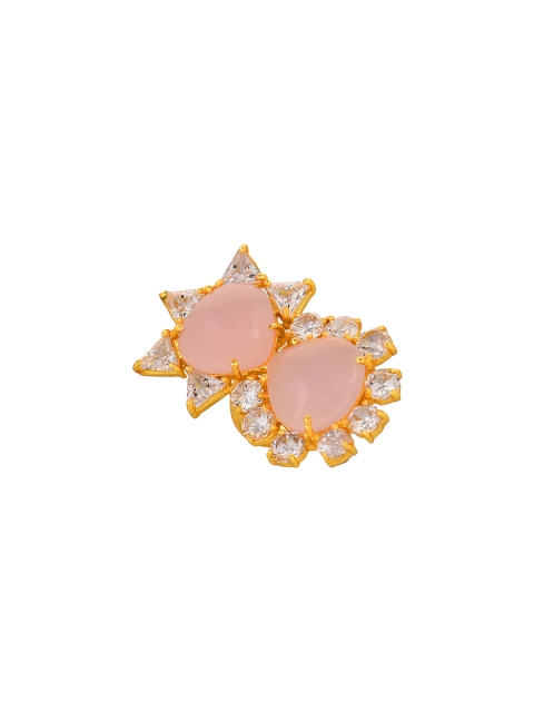 

Unniyarcha Jewellery Pink & Gold-Toned Stone Studded Adjustable Finger Ring