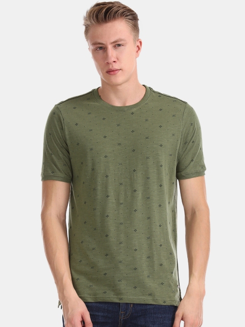 

Cherokee Men Green Printed Round Neck Pure Cotton T-shirt