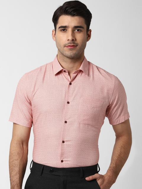 Peter England Men Peach-Coloured Regular Fit Self Design Formal Shirt