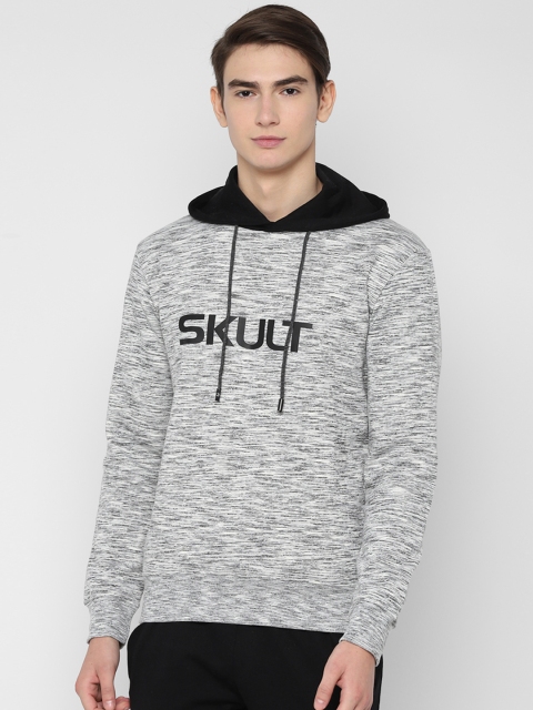 

SKULT by Shahid Kapoor Men Grey Melange Printed Hooded Sweatshirt