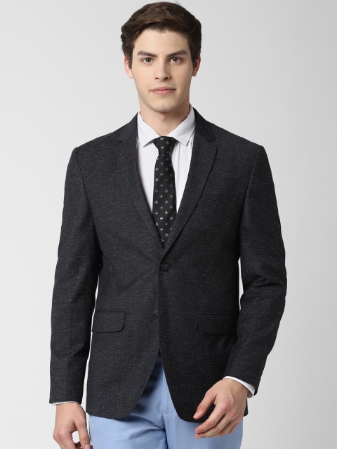

Peter England Men Black Self Design Single-Breasted Slim Fit Blazer