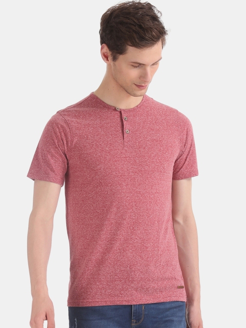 

Cherokee Men Red Solid Henley Neck T-shirt