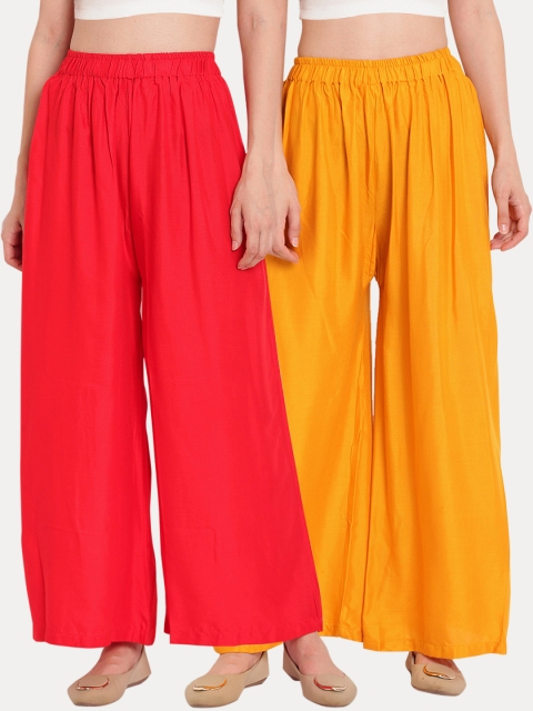 

TAG 7 Women Pack of 2 Solid Flared Palazzos, Red