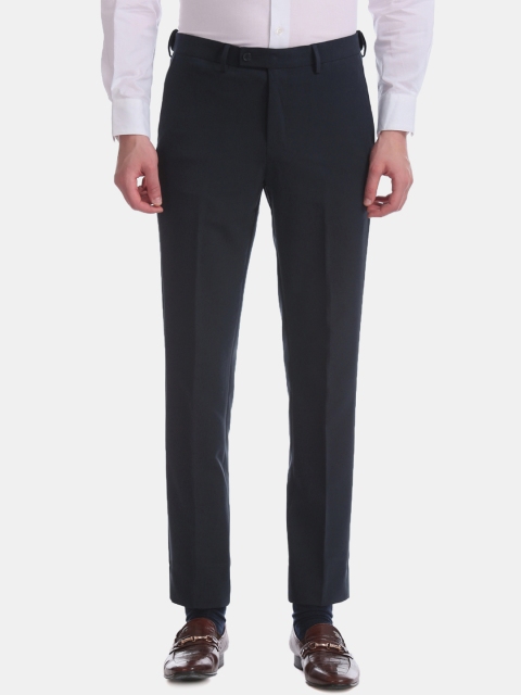 Arrow Men Blue Tapered Fit Solid Formal Trousers