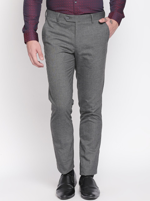 

RICHARD PARKER by Pantaloons Men Grey Skinny Fit Self Design Formal Trousers