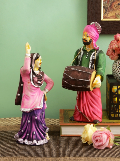 

TIED RIBBONS Set Of 2 Pink & Green Punjabi Bhangra Cultural Figurine Showpieces