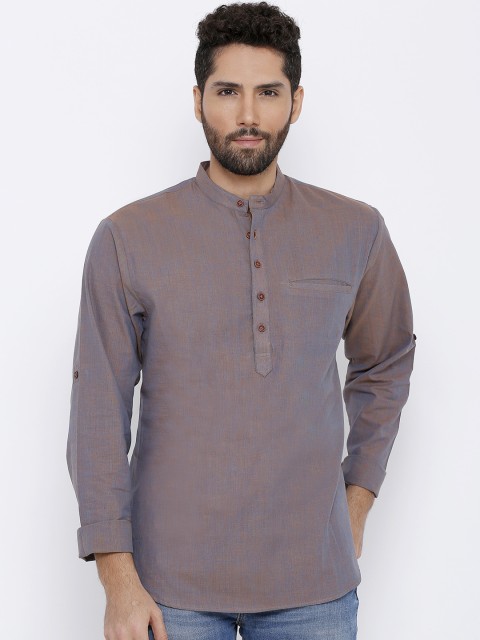 

SALWAR STUDIO Men Grey & Brown Woven Design Straight Kurta