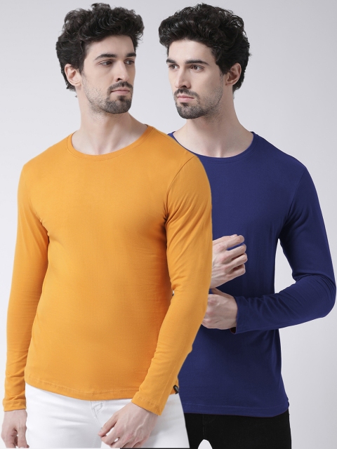 Friskers Men Blue Solid Round Neck T-shirt