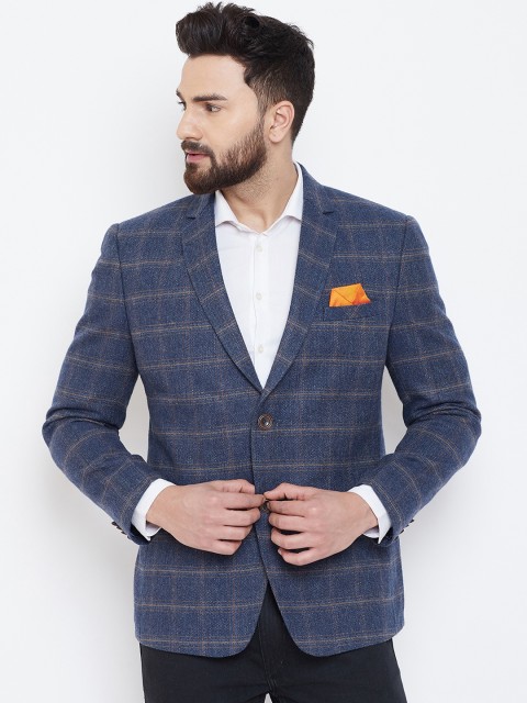 

Spirit Men Blue & Brown Checked Single-Breasted Tailored Fit Blazer