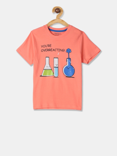 

Cherokee Boys Peach-Coloured Printed Round Neck T-shirt