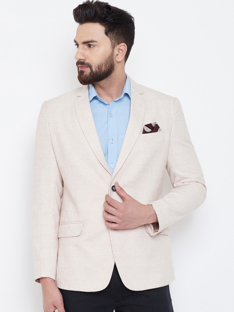 

Spirit Men Cream-Coloured Self Design Single-Breasted Tailored Fit Blazer
