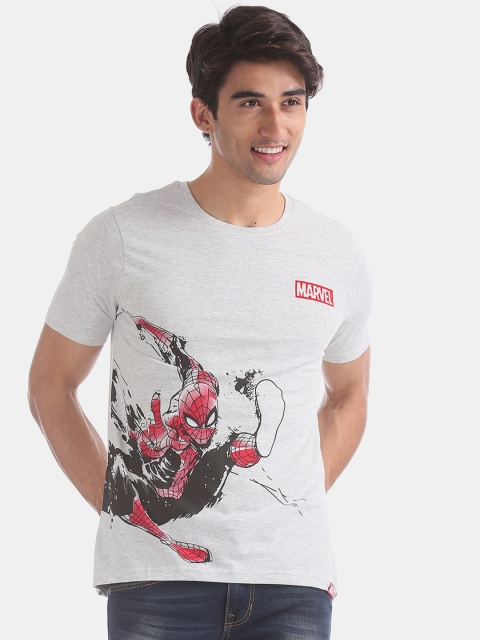 

Colt Men Grey Spiderman Printed Round Neck Pure Cotton T-shirt