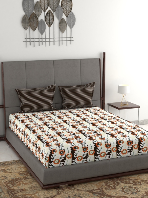 

Trident Brown Floral 120 TC Cotton 1 Queen Bedsheet with 2 Pillow Covers