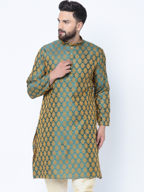 

TAG 7 Men Green Woven Design Straight Kurta