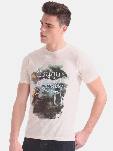 

Cherokee Men Cream-Coloured Printed Round Neck T-shirt