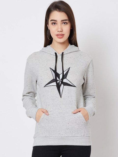 

Nun Women Grey & Black Embroidered Hooded Acrylic Sweatshirt