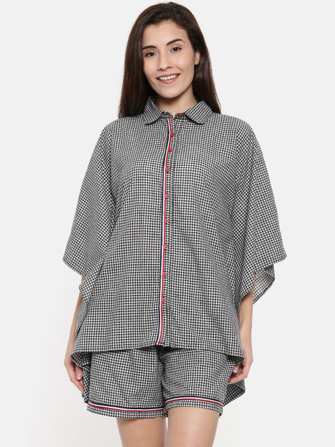 

The Kaftan Company Women Black & White Checked Night suit LW_CO_ALYSSA100