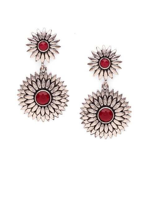 

Fabstreet Silver-Toned Floral Drop Earrings