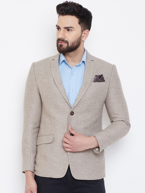 

Spirit Men Taupe Self Design Single-Breasted Blazer