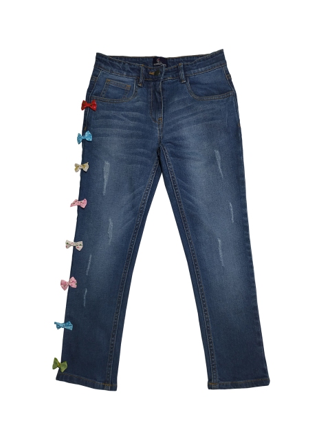 

KiddoPanti Girls Blue Regular Fit Mid-Rise Low Distress Stretchable Jeans