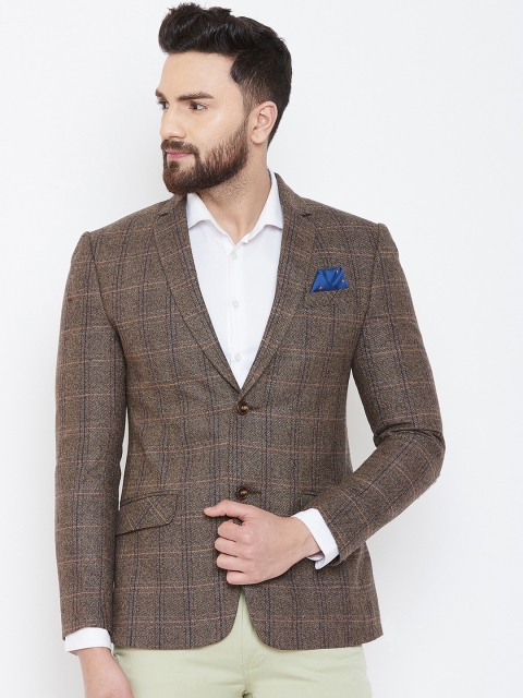 

Spirit Men Brown Checked Single-Breasted Blazer