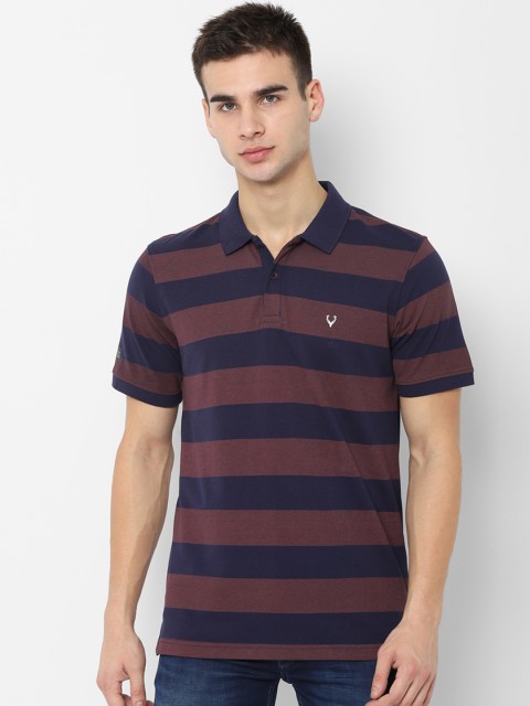 

Allen Solly Sport Men Navy Blue Striped Polo Collar T-shirt