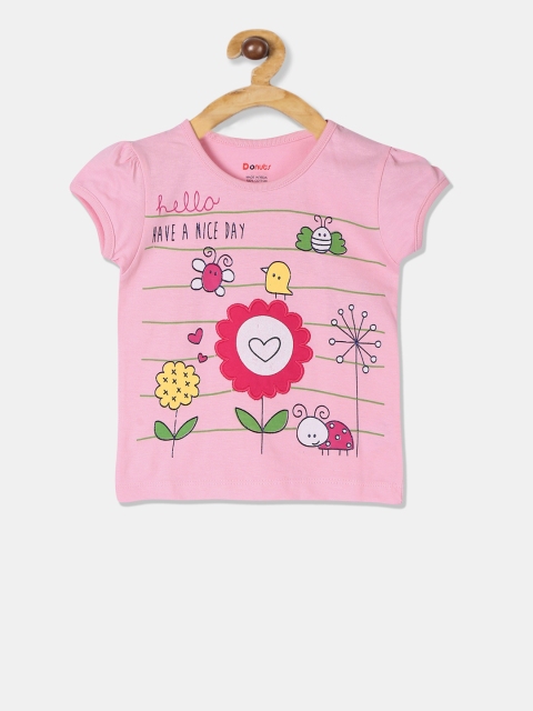 

Donuts Girls Pink Printed Applique-Detailed Round Neck T-shirt