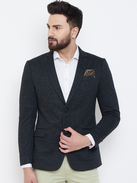 

Spirit Men Charcoal Grey Self Design Single-Breasted Blazer