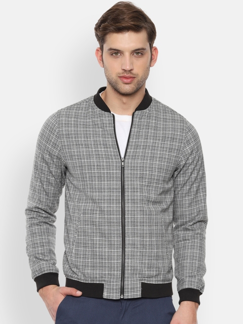 

V Dot Men Grey Checked Bomber Jacket